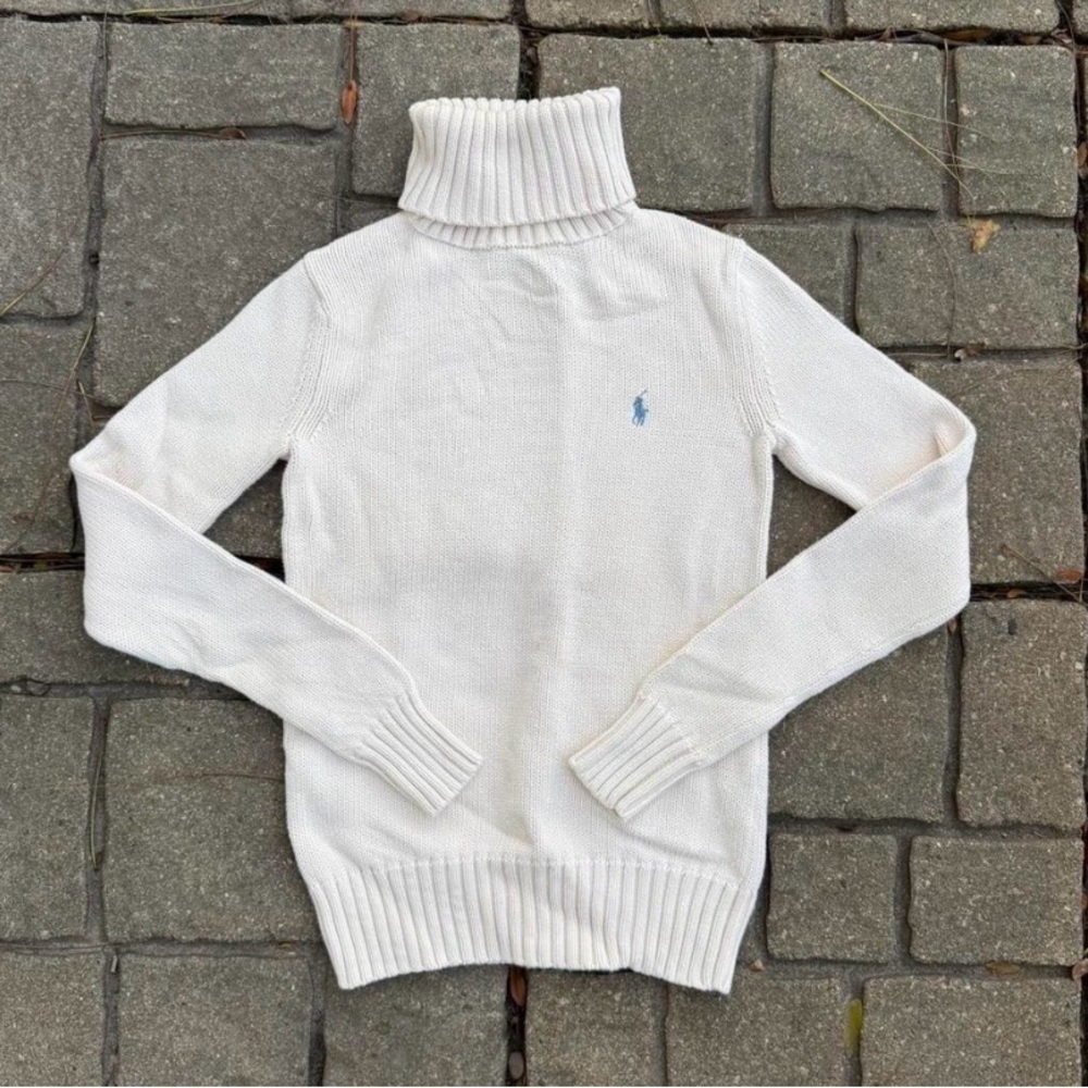 Ralph Lauren Ivory Turtleneck Sweater with Blue Emblem
